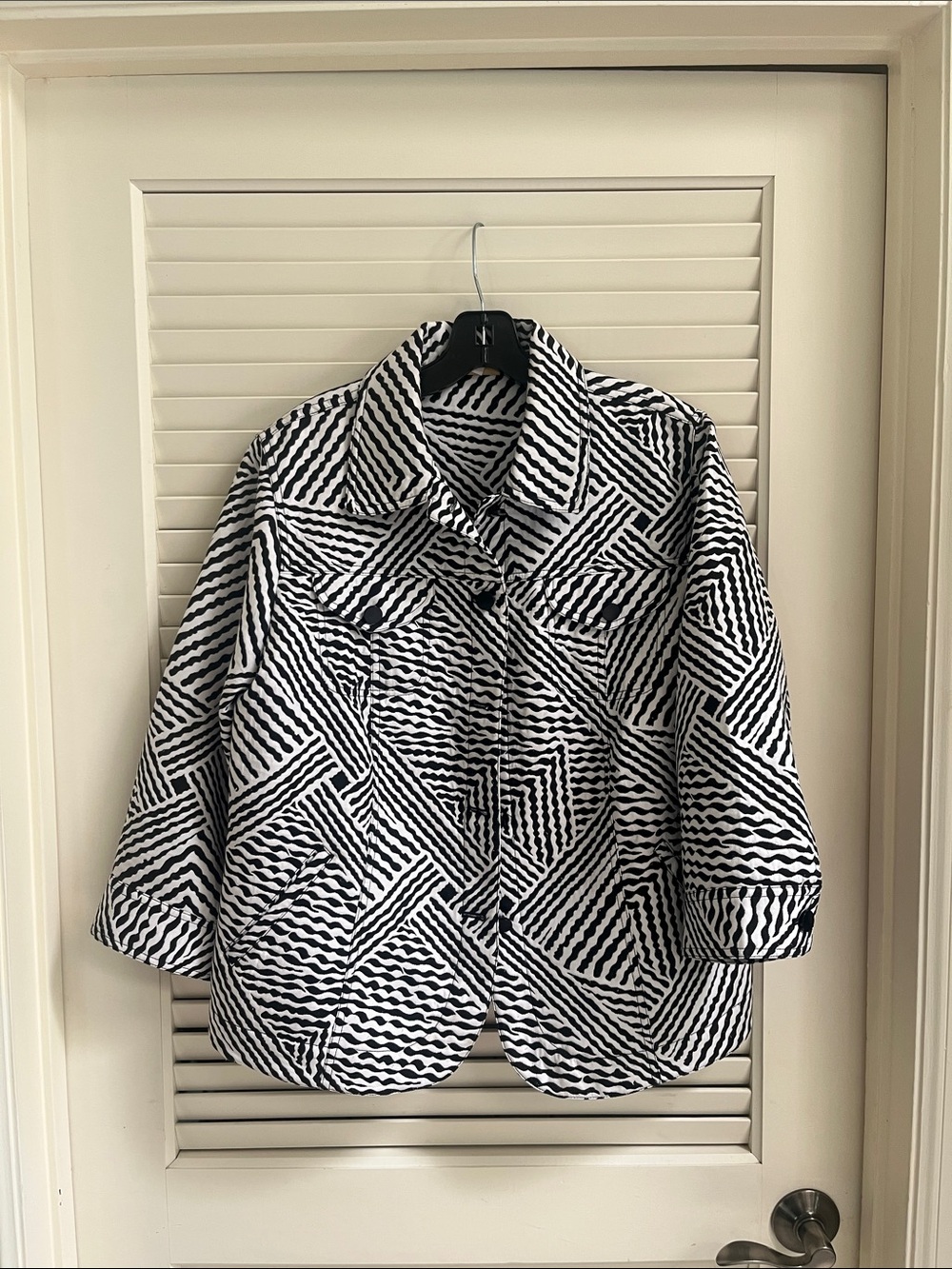 Ruby Rd. Black and White Patterned Jean Jacket